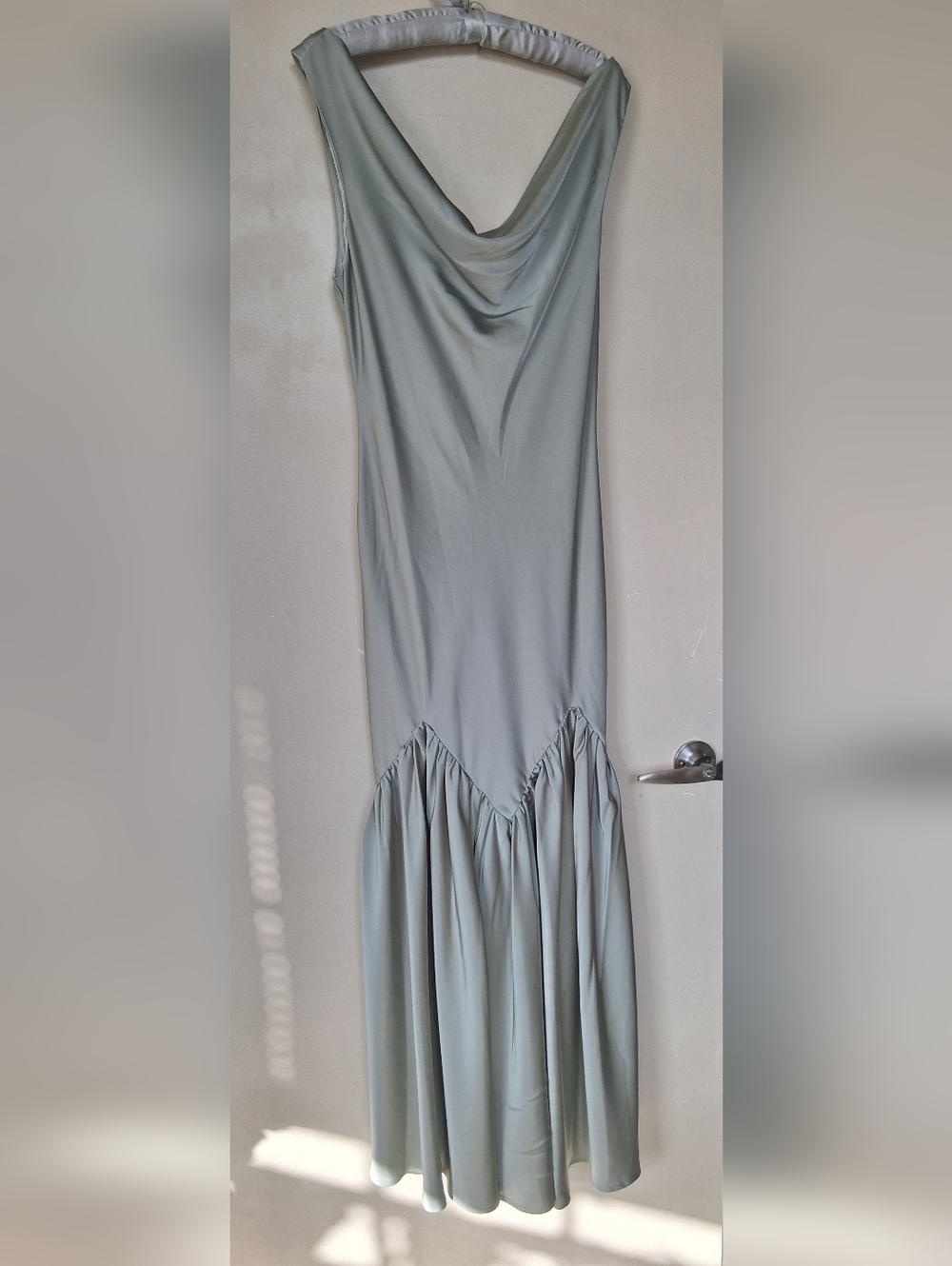 Satin Cowl-Neck Maxi Dress in Sage Green
